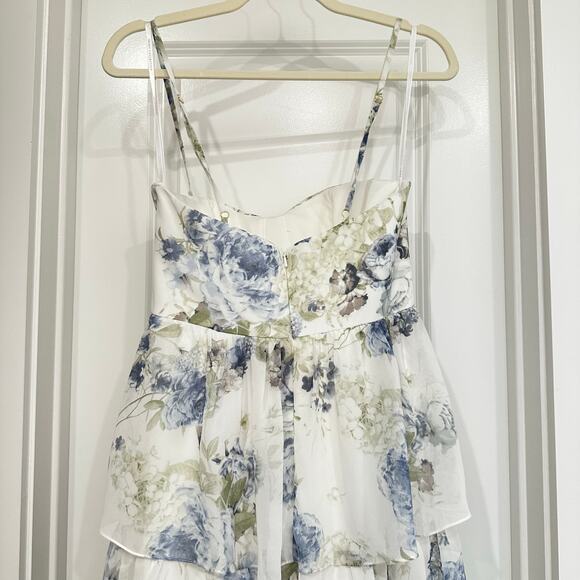 NEW Dessy Collection Bustier Ruffle Evening Gown in Bleu Garden Print Size 2 - Picture 6 of 9